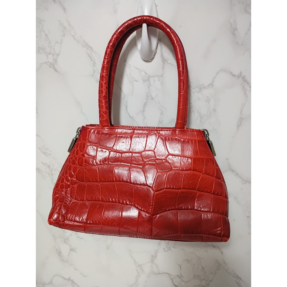 FURLA Vintage Red Crocodile-Embossed Leather Handbag - EUC - Picture 2 of 8